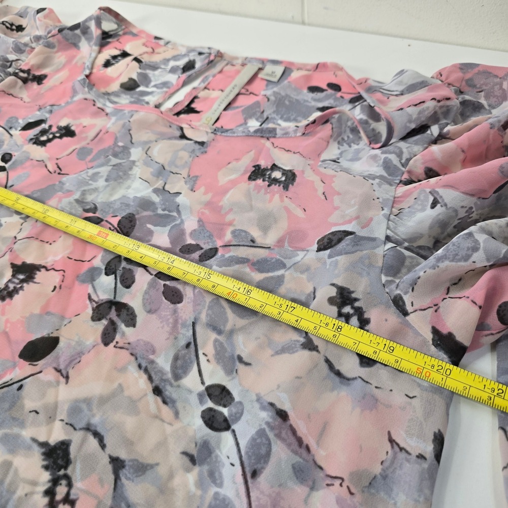 LC Lauren Conrad Pink Floral Chiffon Peasant Blouse Hi-Lo 3/4 Sleeve Womens Med - Picture 6 of 7
